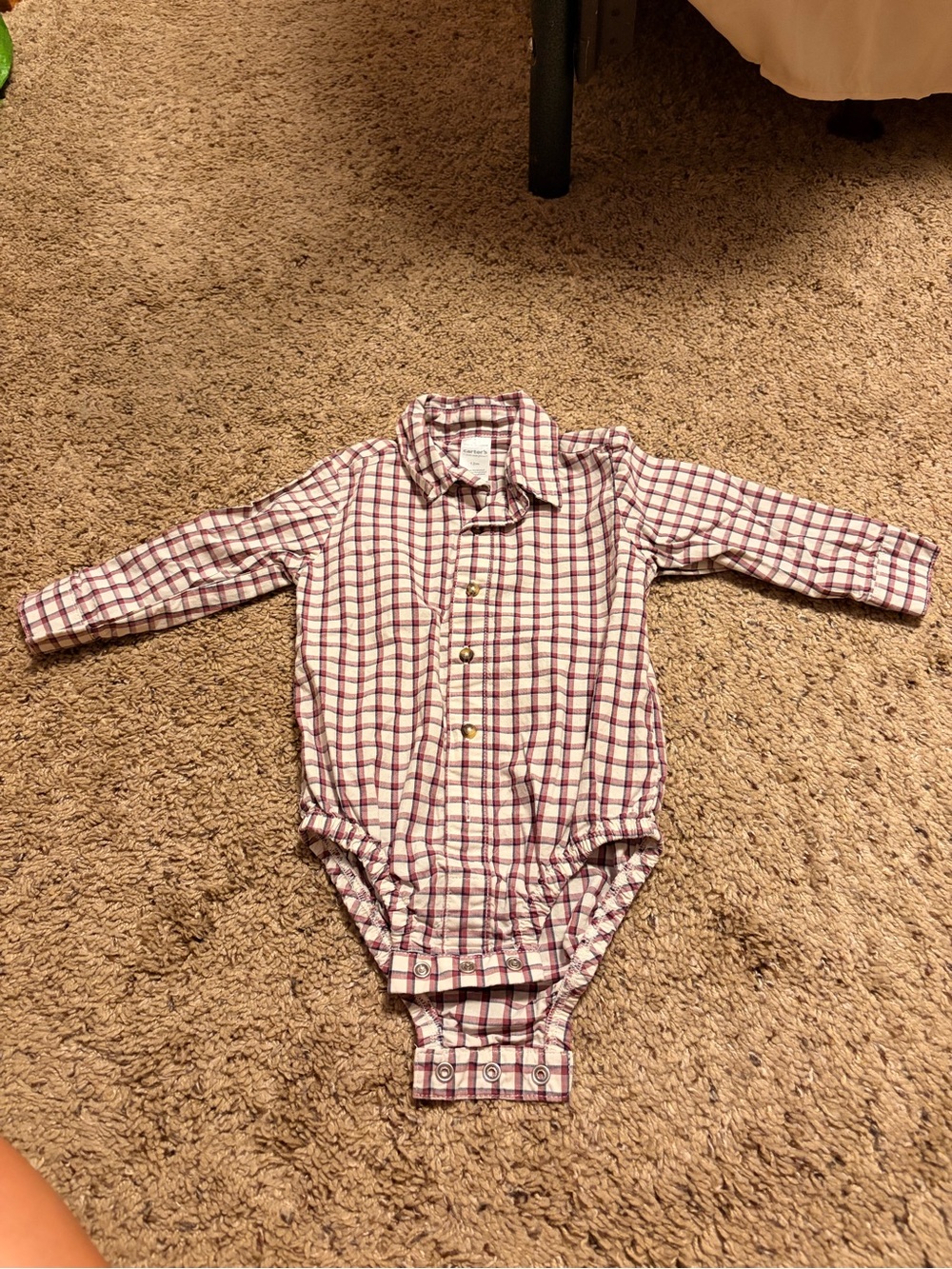 Carter's Long-Sleeve Plaid Button One-Piece in Burgundy and White